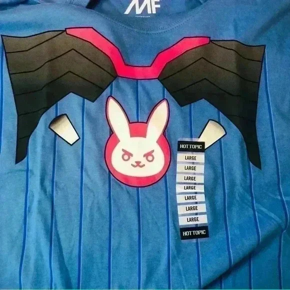 Overwatch D.Va T Shirt Large Cosplay Unisex Blue Graphic Blizzard Hot Topic NWT - Picture 6 of 8